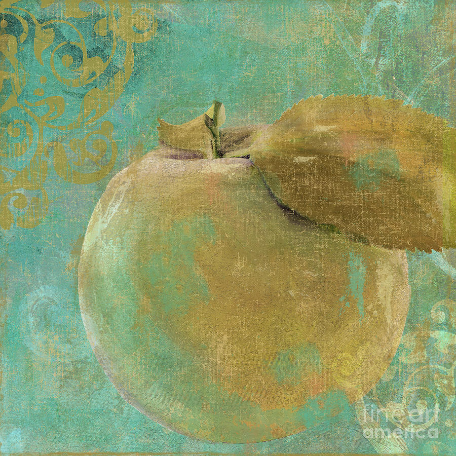 Aqua Fruit Peach Painting by Mindy Sommers