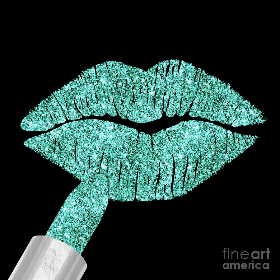 Aqua Kiss, lipstick on pouty lips, fashion art Painting by Tina Lavoie