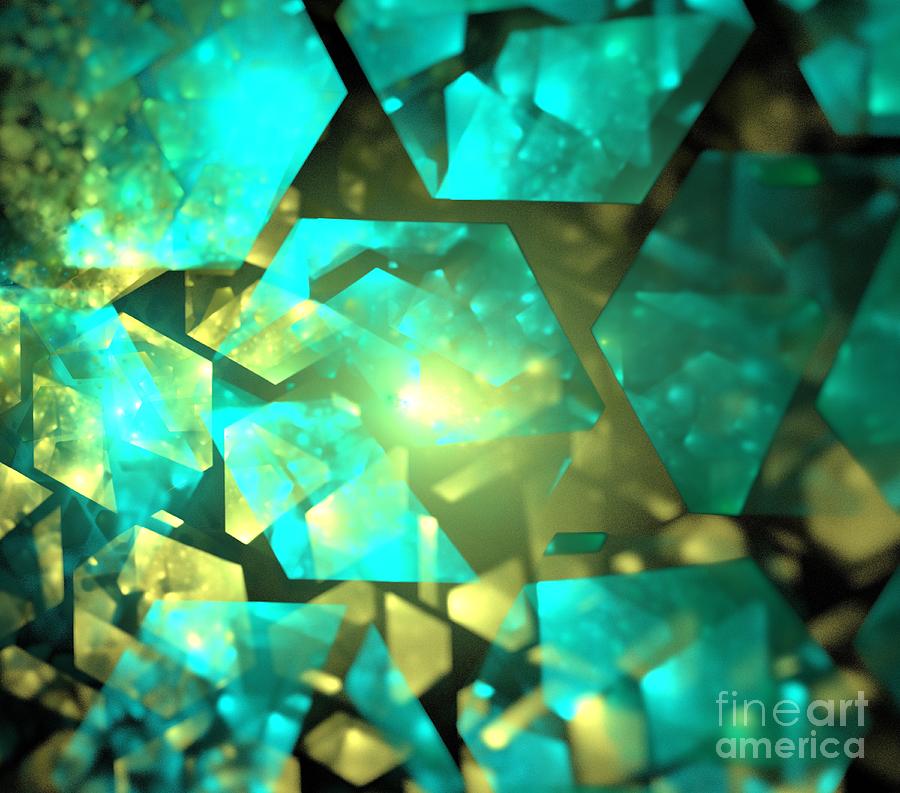 Summer Digital Art - Aqua Gold Crystals by Kim Sy Ok