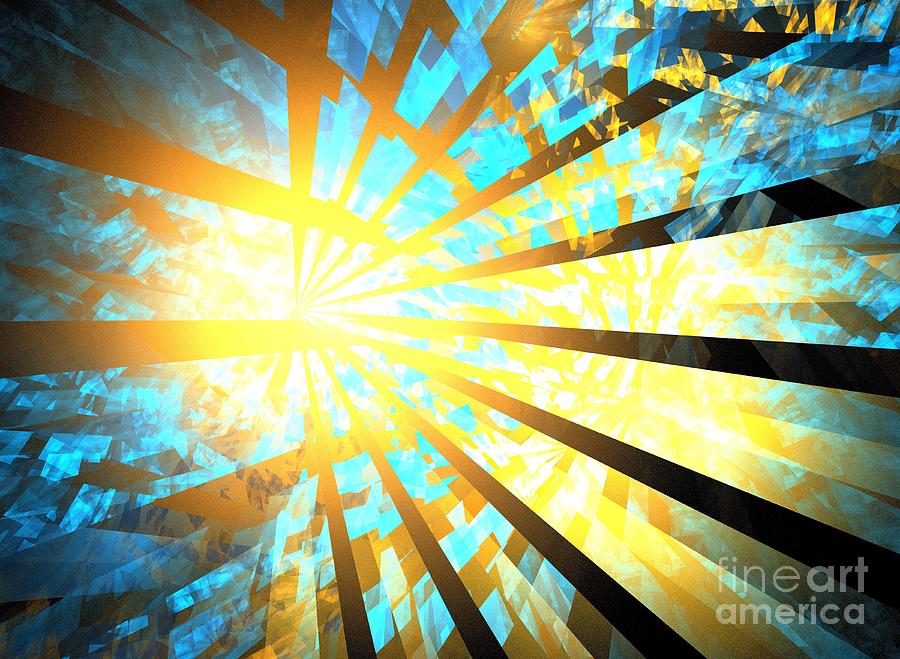 Abstract Digital Art - Aqua Gold Rays by Kim Sy Ok
