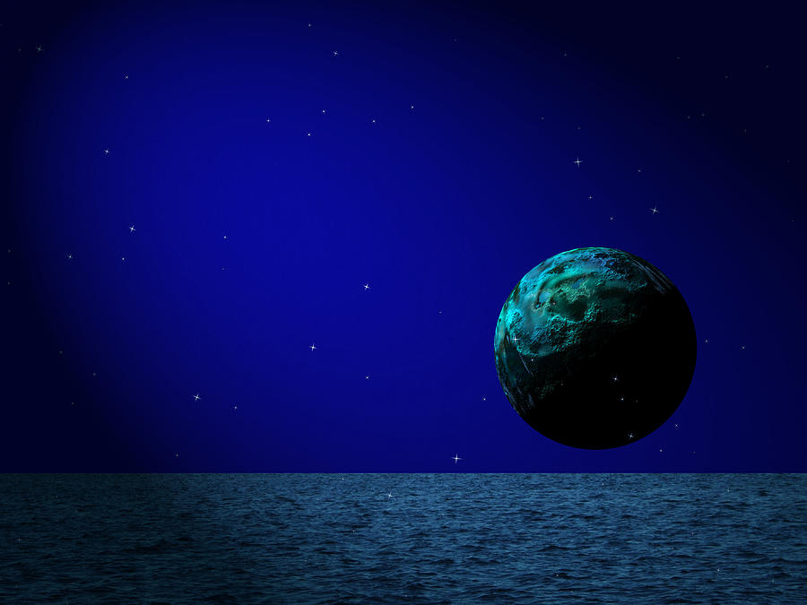 Space Digital Art - Aqua Luna and The Midnight Sun by Juana Maria Garcia-Domenech