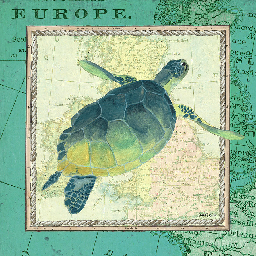 Turtle Painting - Aqua Maritime Sea Turtle by Debbie DeWitt