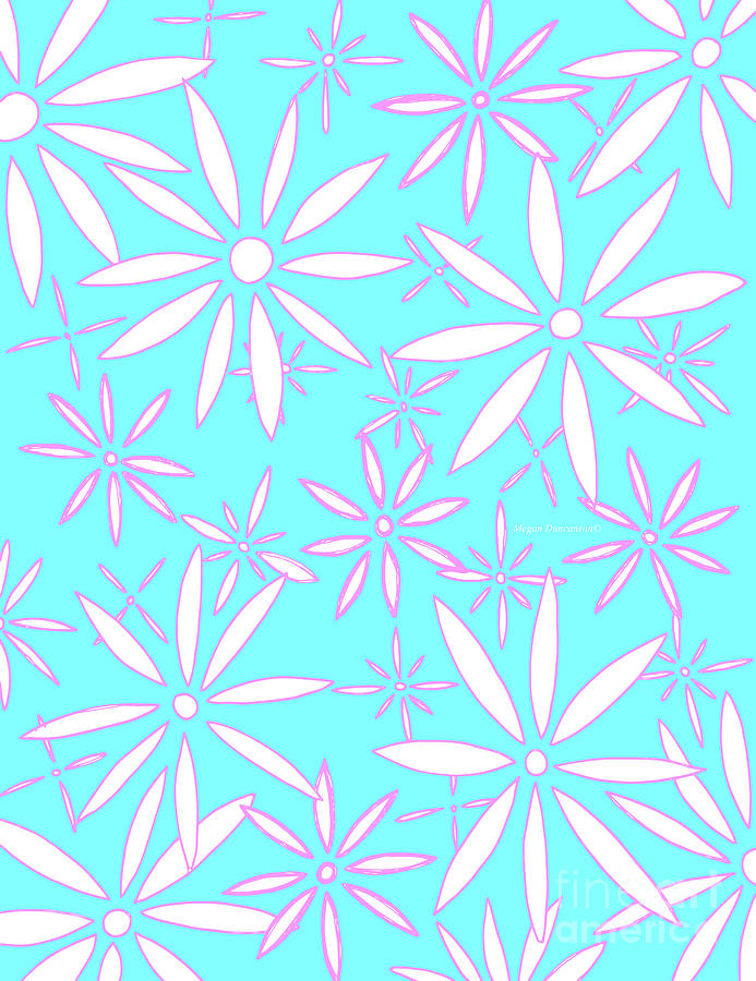 Aqua Pink Quartz Daisies Modern Floral Pattern by Megan Duncanson Mixed Media by Megan Aroon