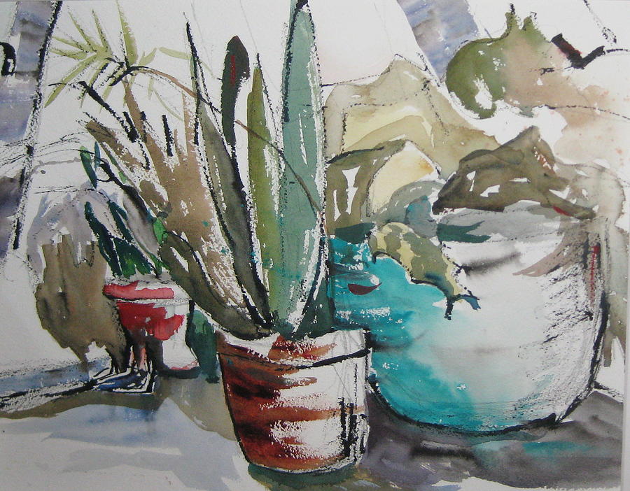 Aqua Pot Painting by Carole Johnson