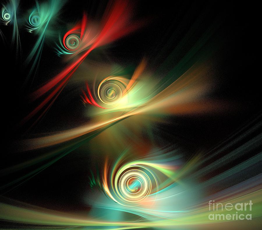 Abstract Digital Art - Aqua Red Swirls by Kim Sy Ok