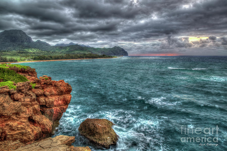 Aqua Seas Kauai Sunrise East Shore Kauai Hawaii Art Photograph by Reid Callaway