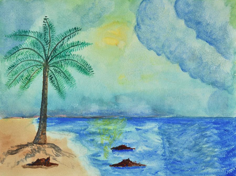 Aqua Sky Ocean Scene Painting by Linda Brody
