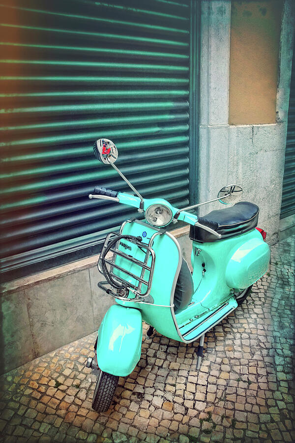 Aqua Vespa Scooter in Lisbon Portugal  Photograph by Carol Japp