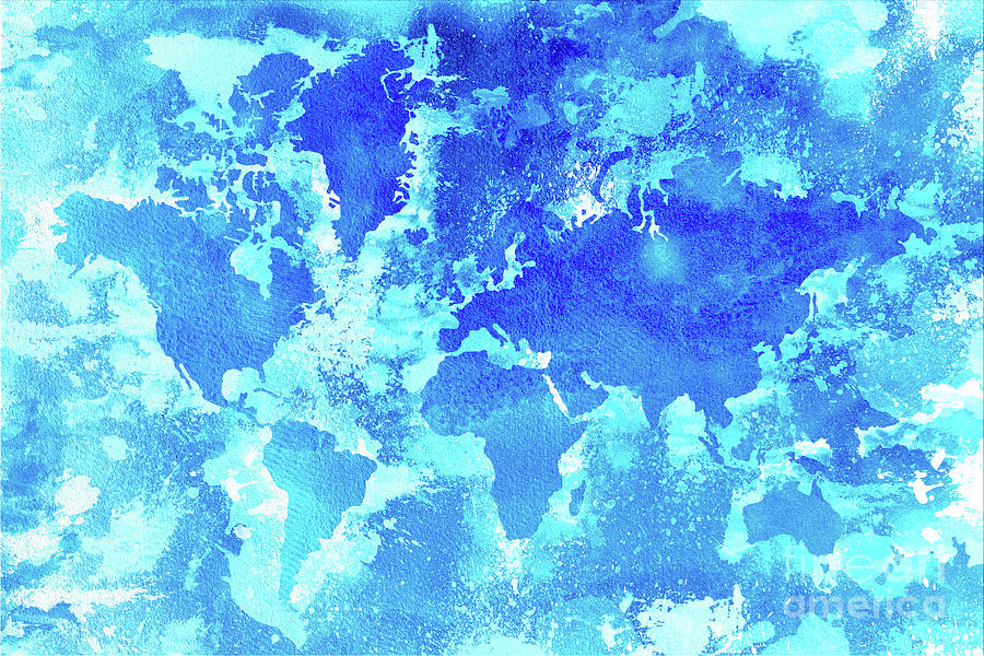 Aqua World Map Digital Art by Zaira Dzhaubaeva