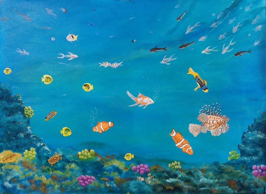 Aquarium Under Sea World Painting By Subhash Gijare - Fine Art America