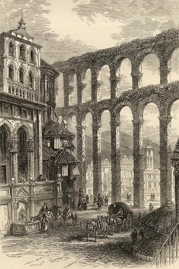 Architecture Drawing - Aqueduct At Segovia, Spain. From The by Vintage Design Pics