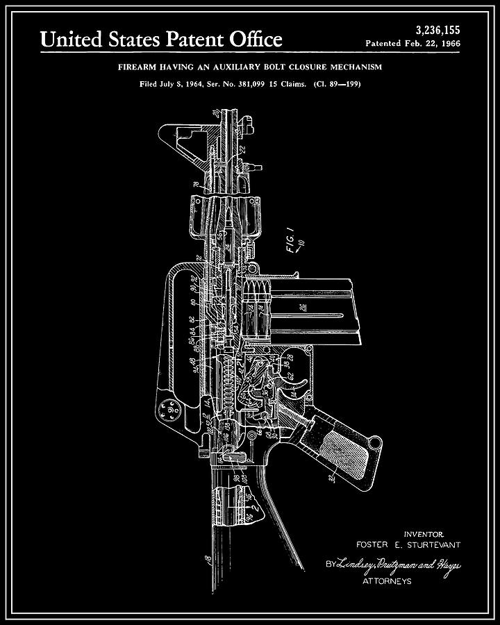 Ar 15 Semi Automatic Rifle Patent Black Digital Art By Finlay Mcnevin