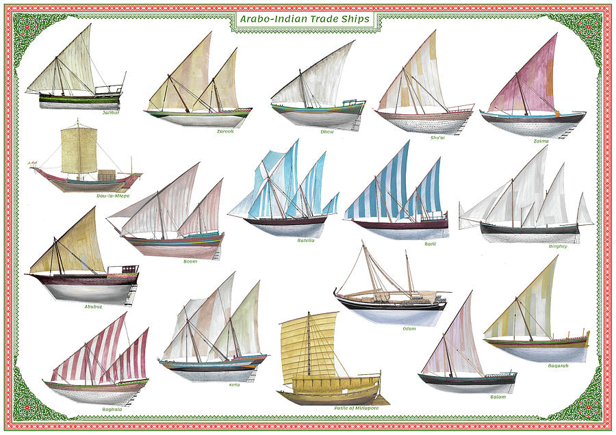 Boat Painting - Arab and Indian trade ships by The Collectioner
