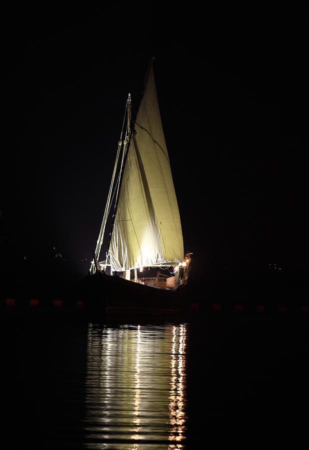 Boat Photograph - Arab dhow at night by Paul Cowan
