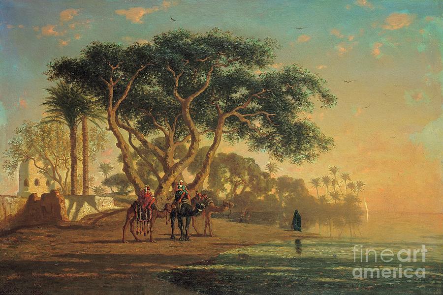 Camel Painting - Arab Oasis by Narcisse Berchere
