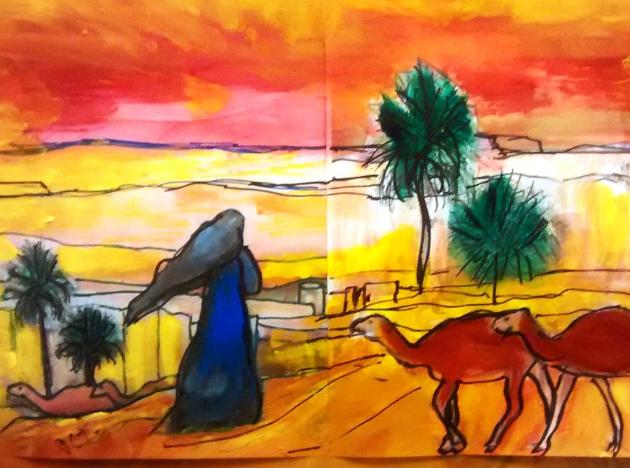 Camel Painting - Arabian Desert Landscape  by Patricia Clark Taylor