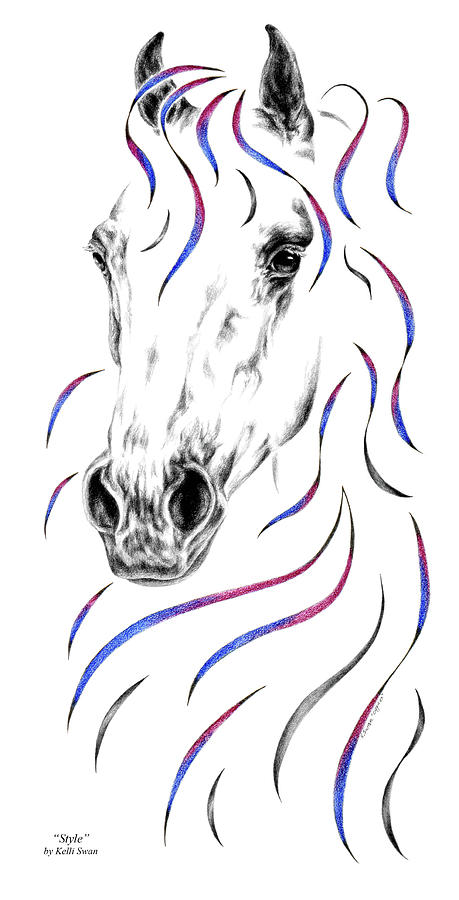 Black And White Drawing - Arabian Horse Style by Kelli Swan