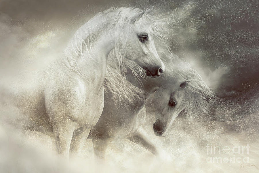 Desert Digital Art - Arabian Horses Sandstorm by Shanina Conway