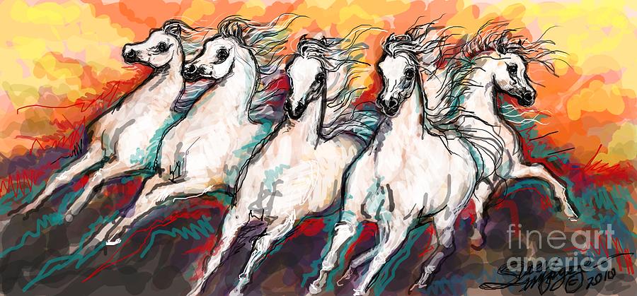 Arabian Sunset Horses Digital Art by Stacey Mayer