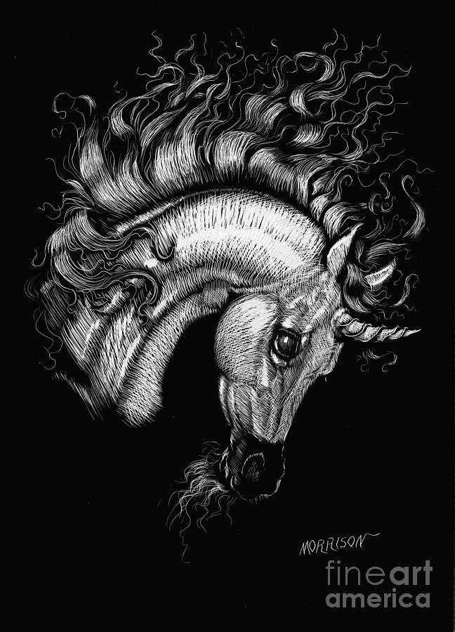 Fantasy Drawing - Arabian Unicorn 2 by Stanley Morrison