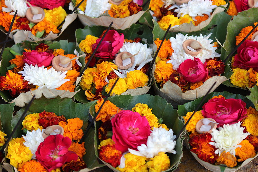 Arati Flower Offerings, Rishikesh Photograph by Jennifer Mazzucco