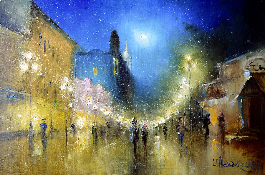 Arbat Night Lights Painting by Igor Medvedev