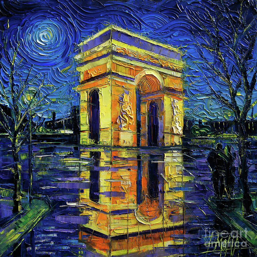 ARC DE TRIOMPHE PARIS MIRRORING modern impressionist impasto cityscape oil painting Painting by Mona Edulesco