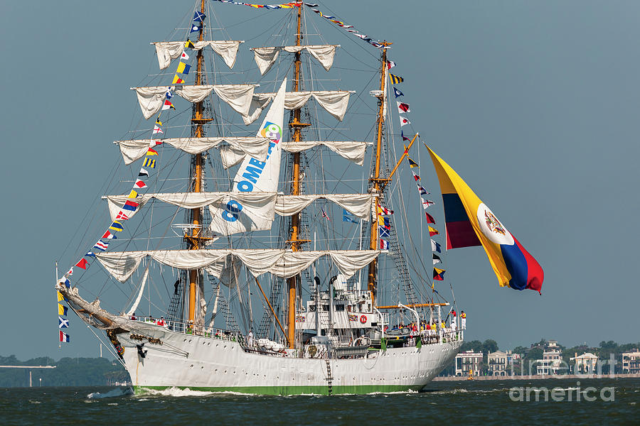 ARC Gloria Tall Ship Sailing by Battery Photograph by Dale Powell