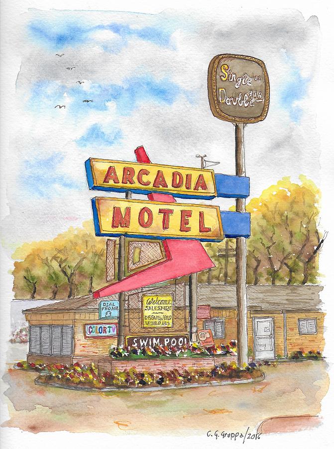 Arcadia Motel in Route 66, Arcadia, Oklahoma Painting by Carlos G Groppa