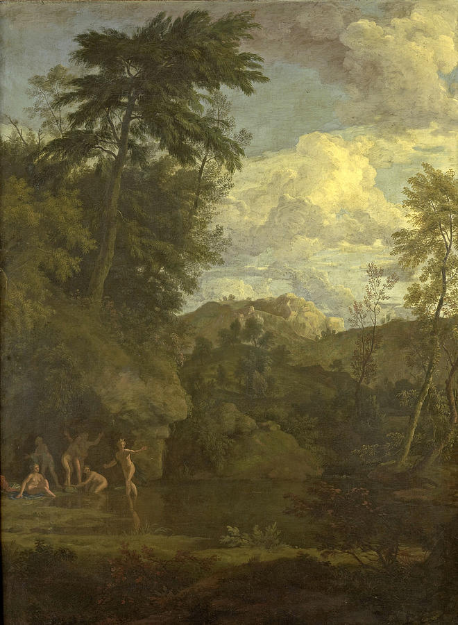 Greek Mythology Painting - Arcadian Landscape with Diana Bathing  by Johannes Glauber