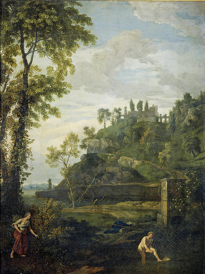 Arcadian Landscape with Salmacis and Hermaphroditus Painting by Johannes Glauber