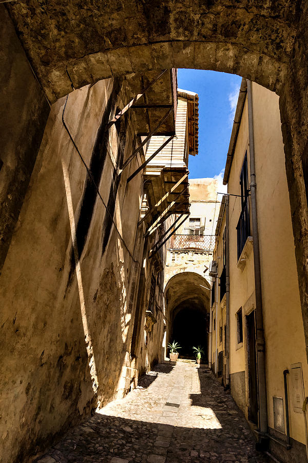 Sharp Shadows Passageway - Old Town Noto Sicily Italy Digital Art by Georgia Mizuleva