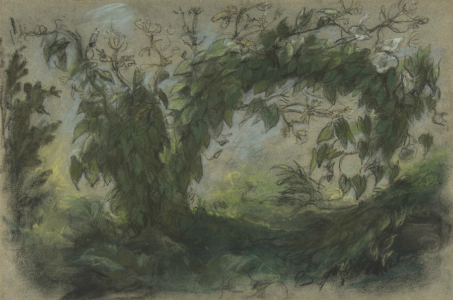 Arch of Morning Glories Pastel by Eugene Delacroix