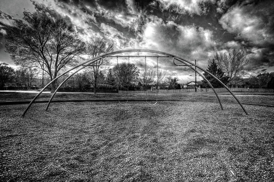 Arch Swing Set In The Park 76 In Black And White Photograph