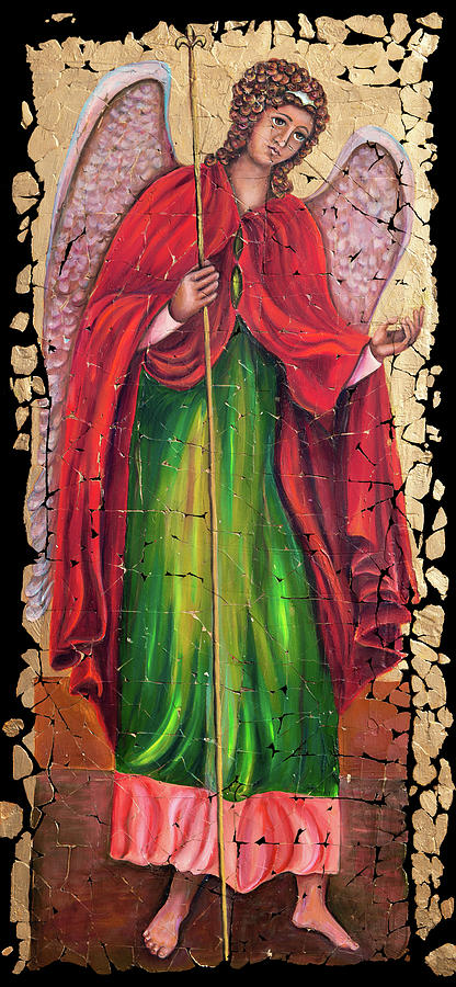  Archangel Gabriel Fresco With Age-Worn Cracks Painting by OLena Art by Lena Owens - Vibrant DESIGN