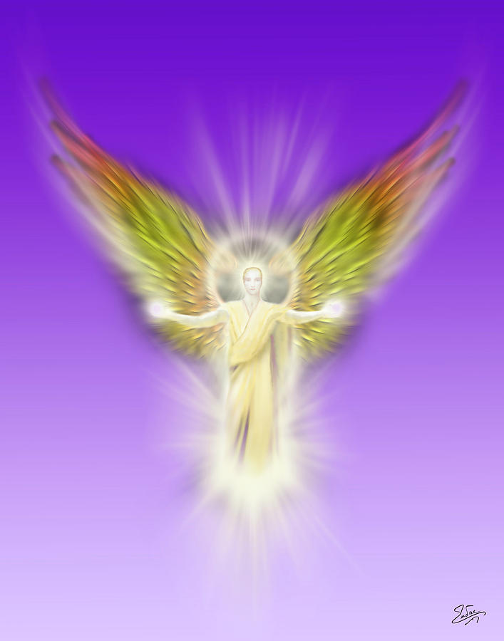 Archangel Gabriel - Pastel Digital Art by Endre Balogh