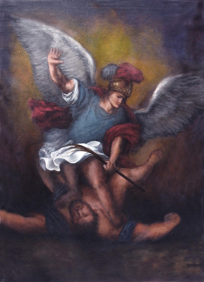 Archangel Killing Devil Painting by Sylvia Castellanos