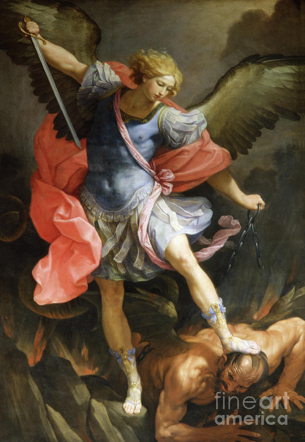 Guido Reni Painting - Archangel Michael Defeating Satan by Guido Reni