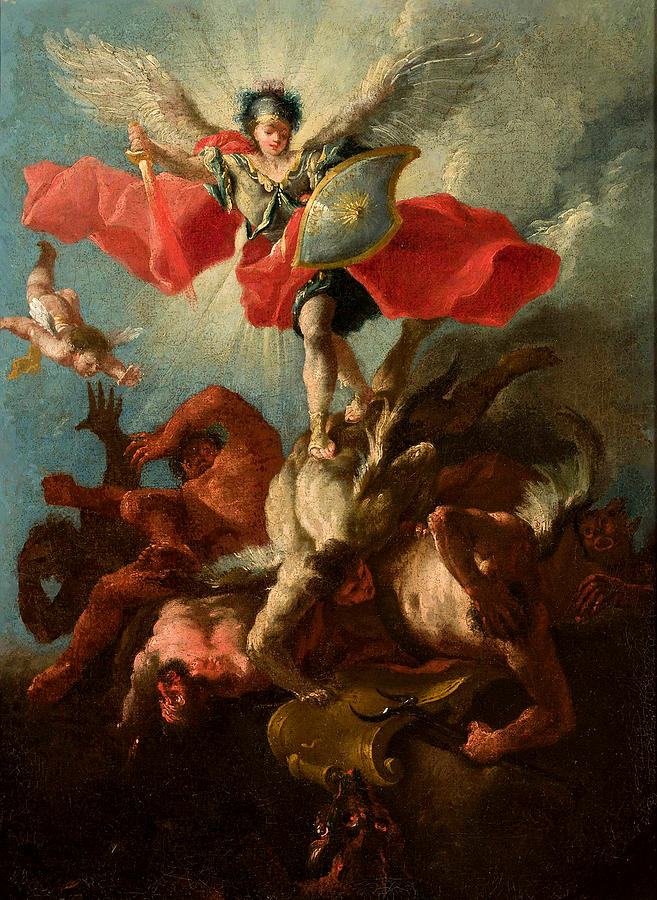 Archangel Michael punishing sinners Painting by Unknown Austrian artist