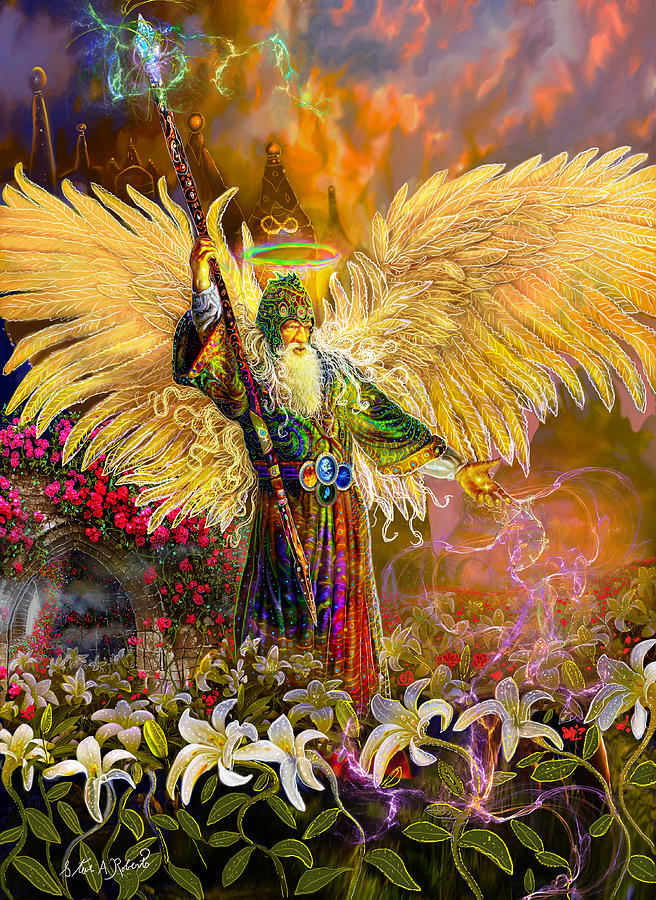 Fantasy Painting - Archangel Raziel-Angel tarot card by Steve Roberts