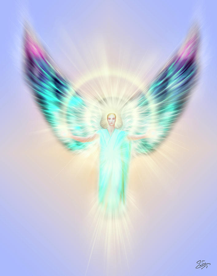 Archangel Uriel - Pastel Digital Art by Endre Balogh