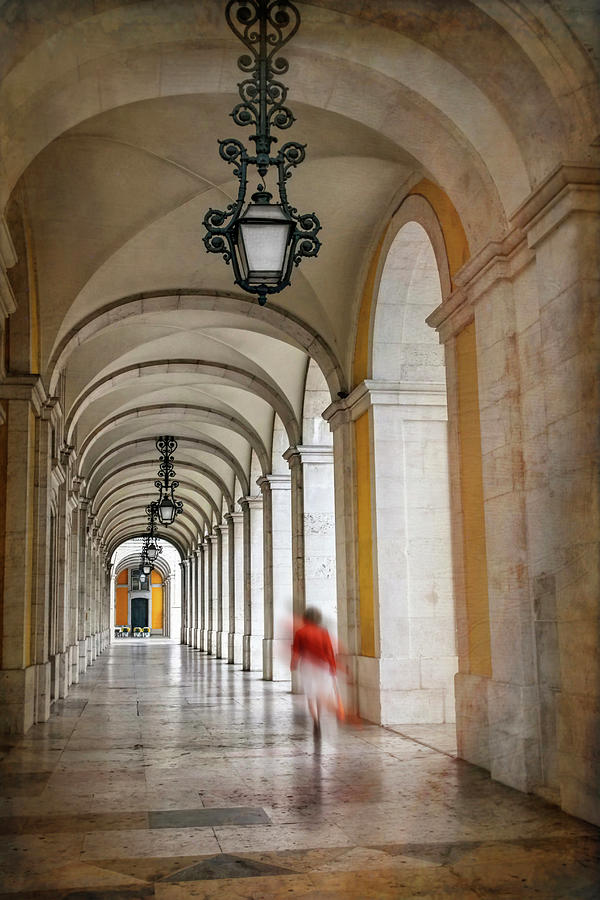 Vintage Photograph - Arched Walkway Terreiro do Paco Lisbon Portugal  by Carol Japp