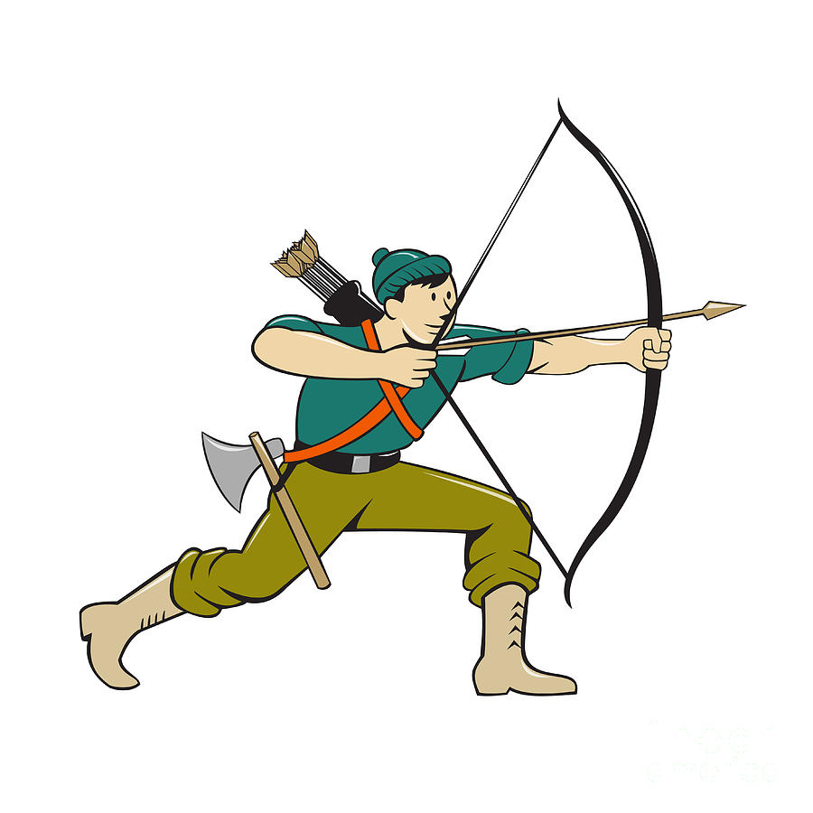 Archer Aiming Long Bow Arrow Cartoon Digital Art by Aloysius Patrimonio -  Pixels