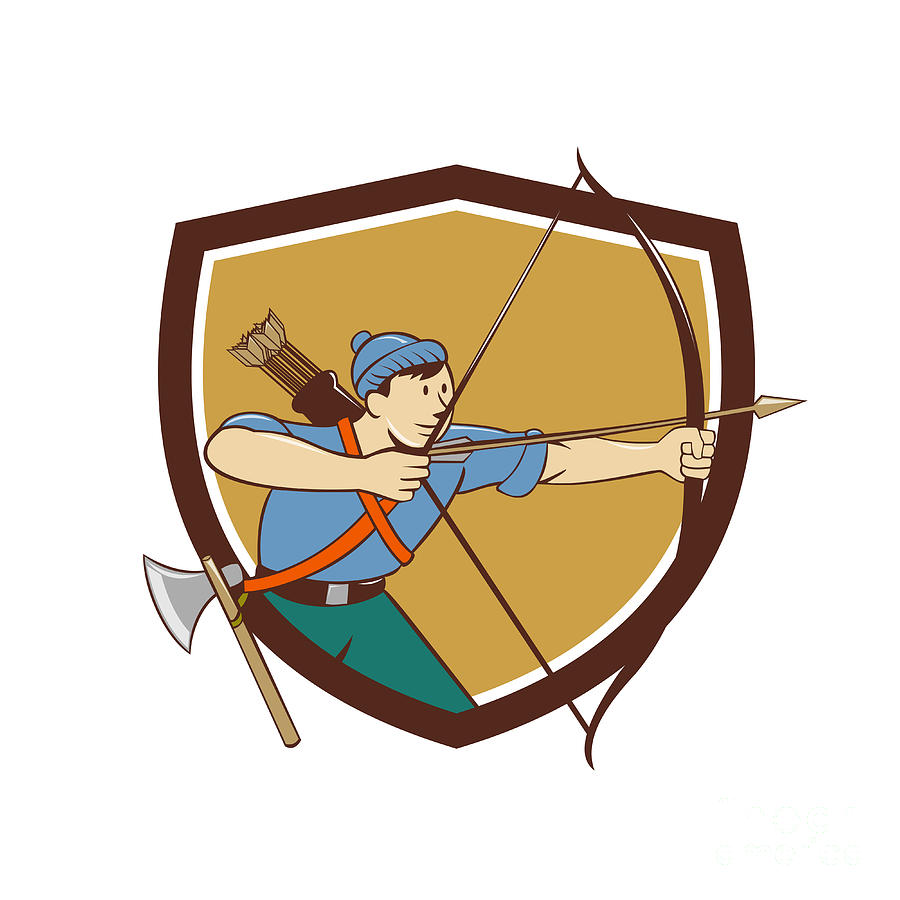 Sports Digital Art - Archer Aiming Long Bow Arrow Cartoon Crest by Aloysius Patrimonio
