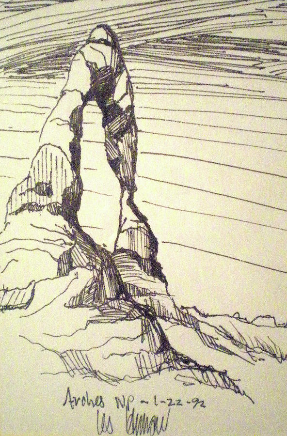 National Parks Drawing - Arches NP by Les Herman
