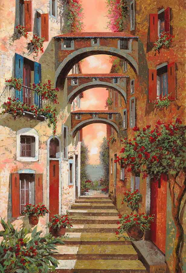 Arches Painting - Archetti In Rosso by Guido Borelli Arches Painting - Archetti In Rosso by Guido Borelli