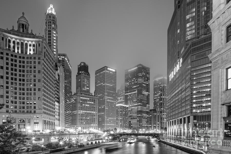 Architectural image of the Chicago River and Skyline from the Wrigley Building - Chicago Illinois Photograph by Silvio Ligutti