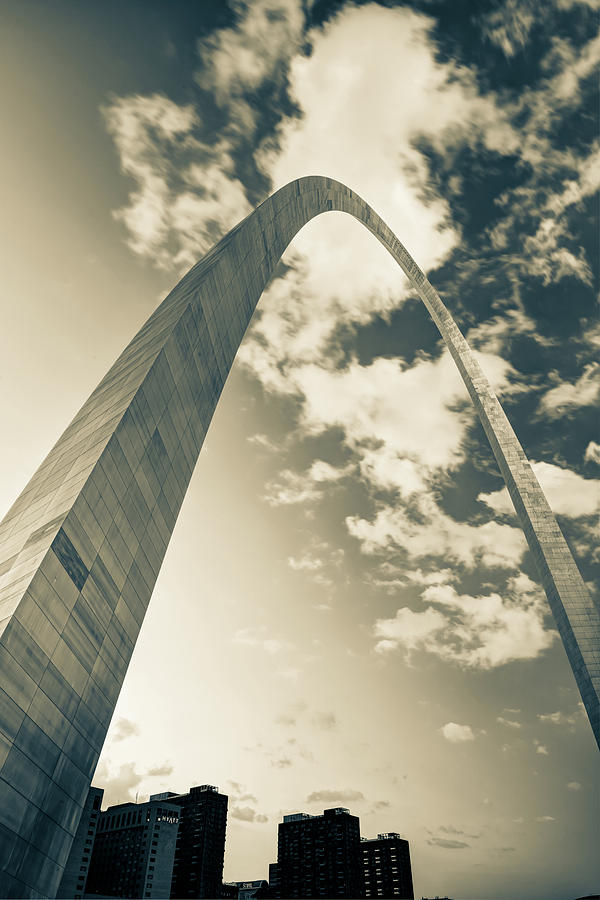 Vintage Photograph - Architectural Saint Louis Arch and Skyline in Sepia by Gregory Ballos
