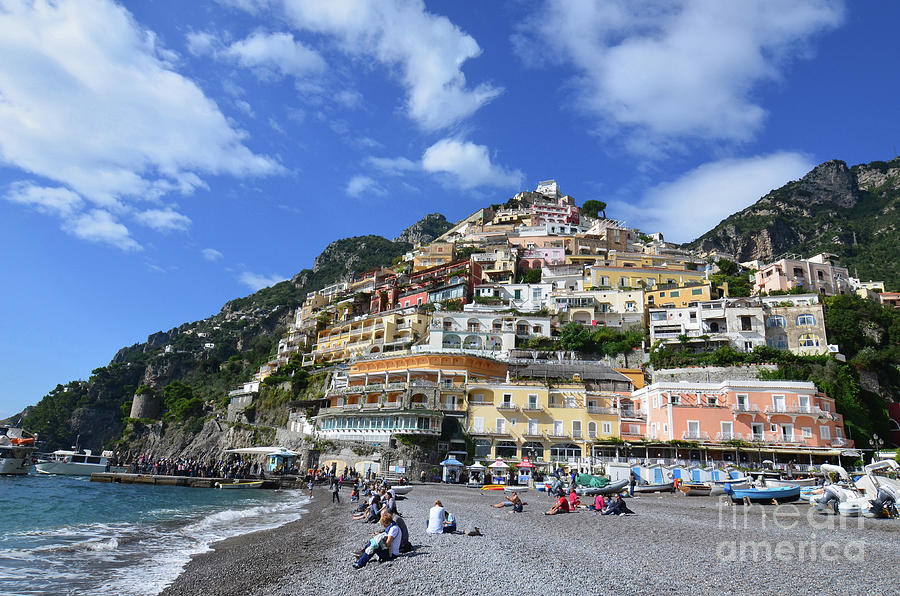 Architecture Along the Hills of Positano from the Beach Photograph by DejaVu Designs