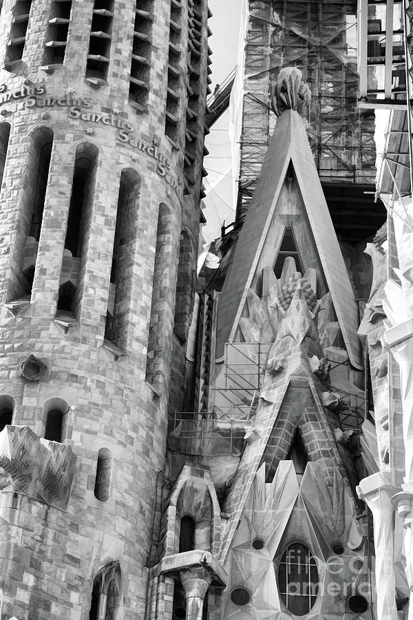 Architecture Black Wht Gaudis Gothic Church Barcelona  Photograph by Chuck Kuhn